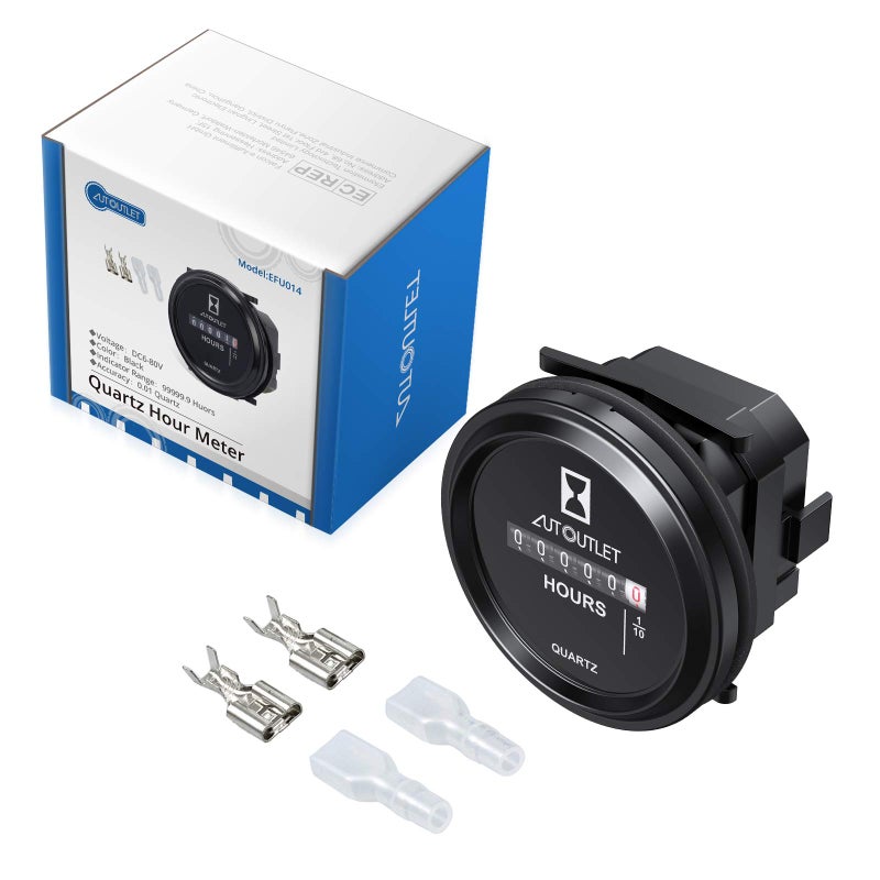 AUTOUTLET عداد ساعات أوت أوتليت كواتز 2" جولة مقياس مقاوم للماء مؤقت صناعي DC 12V 24V 36V 48V 72V 99,999.9 ساعة، 0.01 كواتز لمحرك قارب بحري - Image 5
